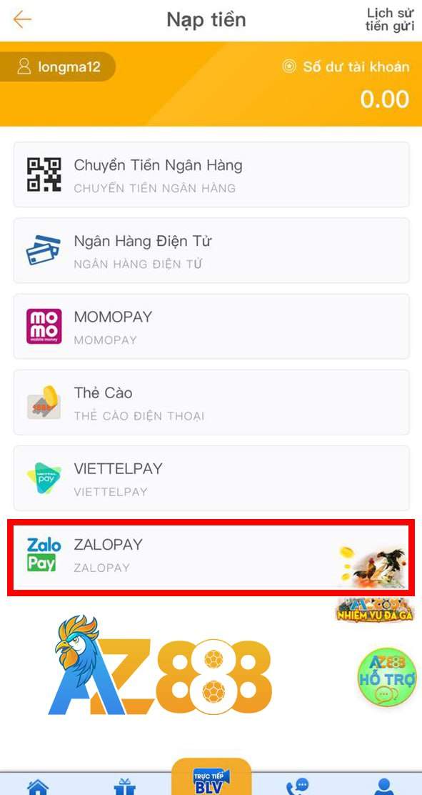 Chọn phương thức ZALOPAY