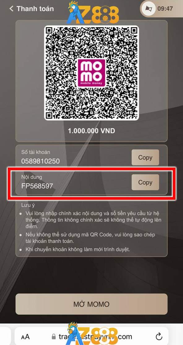 Thực hiện chuyển khoản đúng nội dung